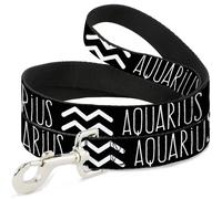 Dog Leash Zodiac AQUARIUS/Symbol Black/White NARROW 0.5"