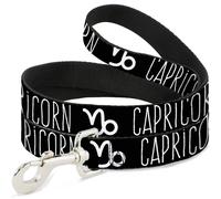 Dog Leash Zodiac CAPRICORN/Symbol Black/White NARROW 0.5"