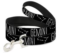 Dog Leash Zodiac GEMINI/Constellation Black/White WIDE 1.5"