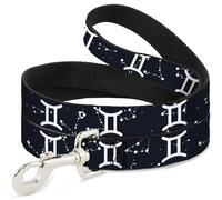 Dog Leash Zodiac Gemini Symbol/Constellations Black/White NARROW 0.5"