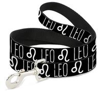Dog Leash Zodiac LEO/Symbol Black/White WIDE 1.5"