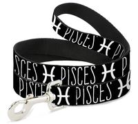Dog Leash Zodiac PISCES/Symbol Black/White NARROW 0.5"