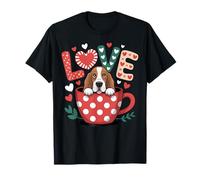Dog Love Coffee Cute Puppy Hearts Cozy Art Maglietta
