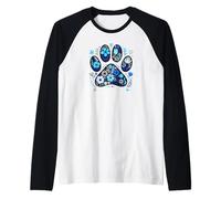 Dog Lover Dog Paw Print Floral Dog Mom Blue Flower Dog Theme Maglia con Maniche Raglan