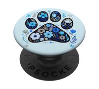 Dog Lover Dog Paw Print Floral Dog Mom Blue Flower Dog Theme PopSockets PopGrip Adesivo