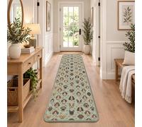 Dog Lover Illustrazione Razze Fantasioso Runner Tappeto 2x8 | Regalo per gli amanti dei cani, tappeto da comodino, arte canina fantasiosa, sfondo verde salvia, decorazione domestica a