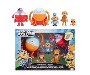 Dog Man Multipack Action Figure Supa Buddies & Baddies 6,35 cm, ufficiale Jakks Pacific, include Cat Kid, Petey, Lightning Dude e Commander Cupcake, personaggi articolati per collezionisti e bambini