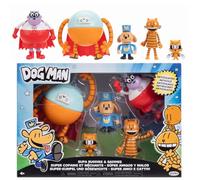 Dog Man Super Buddies & Baddies 6,35 cm Action Figure Multipack, licenza ufficiale Jakks Pacific, figure articolate, include Cat Kid, Petey, Lightning Dude e Commander Cupcake