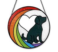 Dog Memorial Handmade Pet Keepsakes For Loss of Dog Stained Glass Window Hanging Panel With Chain Moon Sculpture