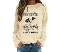 Dog Mom Felpa per le donne Just A Girl Who Dogs Pullover Casual Manica Lunga Morbido Confortevole Girocollo Top Stampa Felpe Felpa con cappuccio per le donne Uk, Beige, XXL