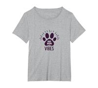 Dog Mom Vibes Paw Print Design per Gli Amanti degli Animali Domestici Maglietta, Donna Plus-Size, Grigio Melange, 1X