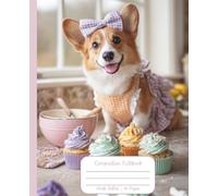Dog Notebook for Kids Ages 8-12 Wide Ruled Composition Cute Puppy with Bow Journal for Girly Preppy Girls Teens School Supplies Handwriting Middle ... Fun Design Theme Cover Corgi Baking Cupcakes