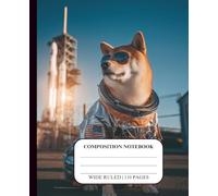 Dog Notebook for Kids Ages 8-12 Wide Ruled Composition Journal for Boys Teens School Supplies Handwriting Middle High Homeschool Creative Writing ... Black Design Theme Cover Shiba Inu Astronaut
