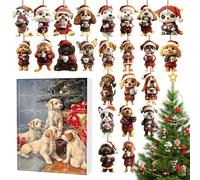 Dog Ornament Christmas Advent Countdown Calendar | 24 Days Drinking Coffee Ornaments 2D Acrylic Animal Charm For Vacation Tree Window Wall Door Car Decor Kids Adults