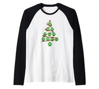 Dog Paws Print Christmas Tree for Dog Lovers Maglia con Maniche Raglan