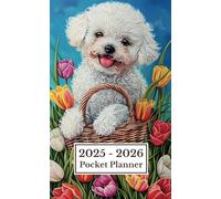 Dog Pocket Planner 2025-2026: Small 2-Year Monthly Calendar Agenda for Purse | Cute Bichon Frise Dog Flowers Cover Design