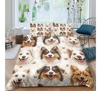 Dog portraitsSet Di Copripiumino morbida microfibra 3 Pezzi stampa di 3D con cerniera Cute cartoon style dogs copripiumino con federa soffice ultra morbido e traspirante for bambini Double（200x200cm）