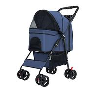 Dog Pram Lightweight Pet Cat Stroller Folding Pet Stroller for Small Medium Dogs & Cats, Pet Travel Carrier Cart Premium Dog Strollers Carriage Pushchair With Cup Holder(Blue)
