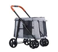 Dog Pram Pet Stroller for Large Dogs, Luxury Dog Strollers Premium Pet Pushchair 4 Wheel Pet Gear Pet Stroller for Cat, Dog and More, Foldable Carrier Strolling Cart(Gray a)