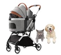 Dog Pram Pushchair Foldable Pet Strollers With Rain Cover, Dog Stroller For Medium Small Dogs, Separable Pet Cat Dog Stroller Trolley Travel Carrier With Cup Holder(Grey a)
