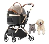 Dog Pram Pushchair Foldable Pet Strollers With Rain Cover, Dog Stroller For Medium Small Dogs, Separable Pet Cat Dog Stroller Trolley Travel Carrier With Cup Holder(Gold a)