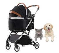 Dog Pram Pushchair Foldable Pet Strollers With Rain Cover, Dog Stroller For Medium Small Dogs, Separable Pet Cat Dog Stroller Trolley Travel Carrier With Cup Holder(Nero)