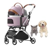 Dog Pram Pushchair Foldable Pet Strollers With Rain Cover, Dog Stroller For Medium Small Dogs, Separable Pet Cat Dog Stroller Trolley Travel Carrier With Cup Holder(Pink)