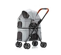 Dog Pram Stroller Buggy Premium Pet Strollers for Dogs Cats Double Layer Pet Gear Dog Pram Pet Stroller Pushchair Travel Cart Carrier for Twin or Multiple, Inseparable, Easy to Fold(Grey)