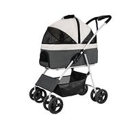 Dog Pram Stroller Premium Pet Strollers for Medium Small Dogs, Foldable 4 Wheel Cat Strollers with Detachable Carrier, Breathable Car Seat Large Capacity Net Bag Loading 20kg(Grey B)