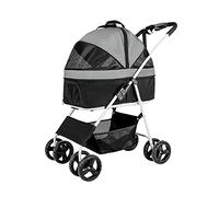 Dog Pram Stroller Premium Pet Strollers for Medium Small Dogs, Foldable 4 Wheel Cat Strollers with Detachable Carrier, Breathable Car Seat Large Capacity Net Bag Loading 20kg(Grey a)
