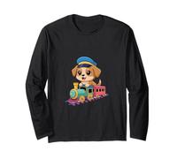 Dog Riding Train Cute Kawaii Cartoon Rail Adventure Maglia a Manica