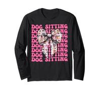 Dog Sitting Dog Walker Dog Sitter Girl Coquette Bow Rosa Maglia a Manica