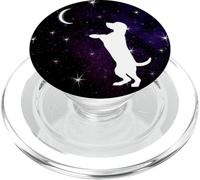 Dog Standing Up Hind Legs Moon Stars Dog Breed on Black PopSockets PopGrip per MagSafe