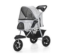 Dog Strollers 3 Wheels Pet Stroller for Cats/Dogs Pushchair Carrier, Large Wheels Dog Pram Stroller for Medium Small Dogs Foldable Dog Pram with Cup Holder, Loading 25 Kg(Gray a)