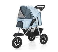 Dog Strollers 3 Wheels Pet Stroller for Cats/Dogs Pushchair Carrier, Large Wheels Dog Pram Stroller for Medium Small Dogs Foldable Dog Pram with Cup Holder, Loading 25 Kg(Blue)