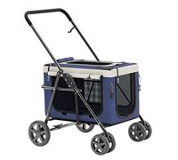 Dog Strollers for Small Dogs, Dog Pram Strolle for Dogs 2 Cats Puppy & Kitten, Foldable Travel Carrier Cart Pushchair Breathable Pram Pet Stroller for Cat, Dog and More(Blue)