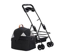 Dog Strollers for Small Medium Dogs, Premium Pushchair Cat Dog Pet Strollers with Detachable Cup Holder Lightweight Pram Breathable Zipperless Entry Cat Stroller Pramsa(Black)