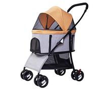 Dog Strollers for Small Medium Dogs, Travel Large Space Cat Stroller Outdoor Buggy 4 Wheel Pet Stroller Lightweight Folding Detachable Dog Prams Pushchairs for Small Dogs(Orange)