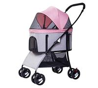 Dog Strollers for Small Medium Dogs, Travel Large Space Cat Stroller Outdoor Buggy 4 Wheel Pet Stroller Lightweight Folding Detachable Dog Prams Pushchairs for Small Dogs(Pink)