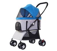 Dog Strollers for Small Medium Dogs, Travel Large Space Cat Stroller Outdoor Buggy 4 Wheel Pet Stroller Lightweight Folding Detachable Dog Prams Pushchairs for Small Dogs(Blue)