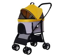 Dog Strollers for Small Medium Dogs, Travel Large Space Cat Stroller Outdoor Buggy 4 Wheel Pet Stroller Lightweight Folding Detachable Dog Prams Pushchairs for Small Dogs(Yellow)