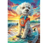 Dog Surfing on A Wave Puzzle 1000 Pezzi Raffaello Per Collezionisti Wildlife Plant Cartone Di Alta Qualità Opere Rinascimentali Per Decorazione Ufficio Da Passatempo Qualità Premium 1000 PCS
