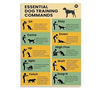 Dog Training Chart - Basic Obedience Commands Poster, Visual Aid for Pet Owners & Trainers, Durable Educational Wall Art on Canvas(Unframed,12x18inch(30x45cm))