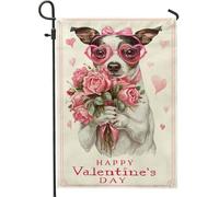 Dog Valentine'S Romantic Roses Hearts Valentine'S Peach Bandiere Verticale Robuste Bandiera Da Giardino Colore Vivido Bandiera Per Interno Esterno Cortile 30X45Cm