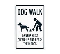 Dog Walk Owners Must Clean Up And Leash Their Dogs with Graphic Warning Sign, Dog Walk Security Metal Signs for Business Home Street Wall Safety Caution Custom Decor 20,3 x 30,5 cm