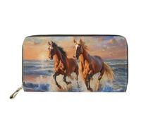 doginthehole Portafoglio da donna con bulldog americano, con cerniera, portamonete da viaggio, Estetico Tramonto Mare Paesaggio Cavallo, Taglia unica