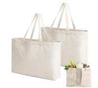 dogmoon Sacchetti di cotone, 2 pezzi, in tela di cotone, tinta unita, con manico, riutilizzabili, grandi borse in tela di cotone 100%, per shopping e viaggi, Bianco sporco, 45x35x8cm