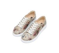 DOGO Femme Cuir Vegan Beige Baskets - Chaussures de Marche Confortables et Décontractées Faites à la Main, Paperflower Motif