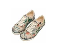 DOGO Femme Cuir Vegan Beige Baskets - Chaussures de Marche Confortables et Décontractées Faites à la Main, Plant Lady Motif