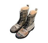 DOGO Femme Cuir Vegan Beige Bottes Longues à Glissière - Bottes de Mode Décontractées Confortables Faites à la Main, Cafe Wien Motif